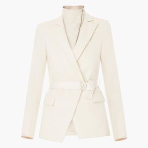 VERONICA BEARD white palm peak lapel belted blazer